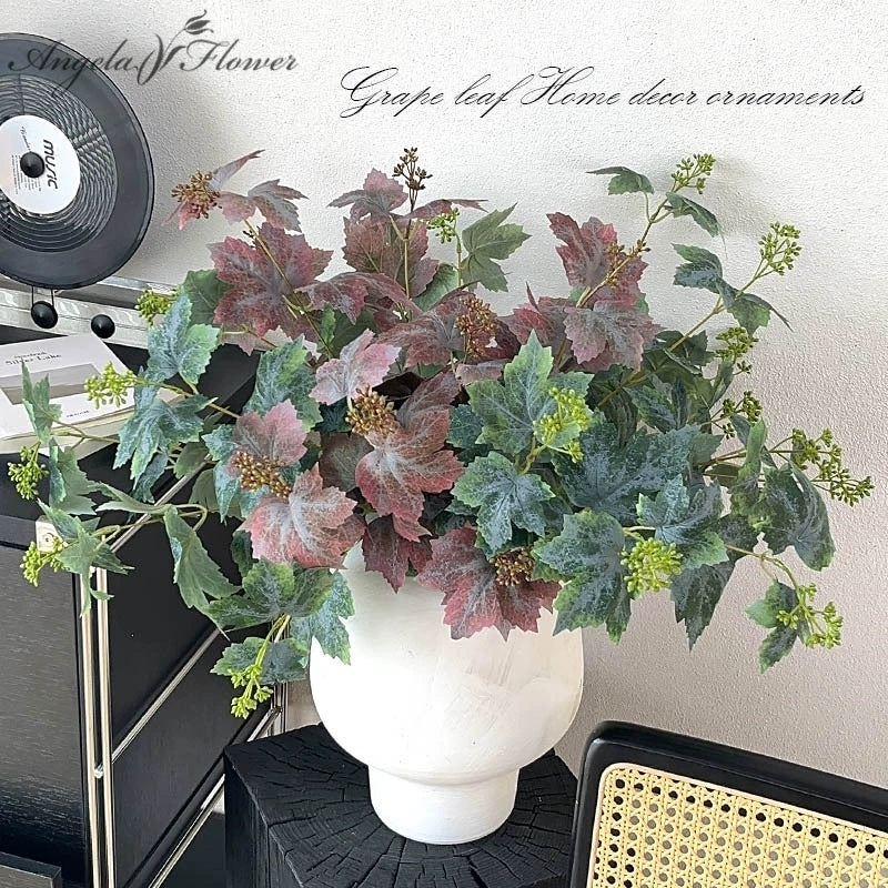 Artificial grape leaf stem with seed pods