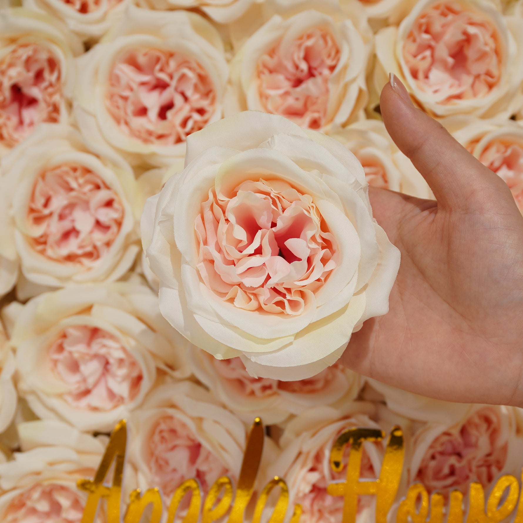 champagne faux austin rose reception decor
