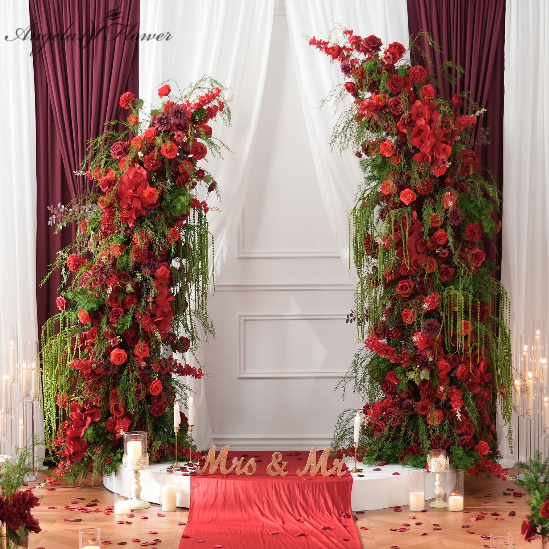 アローネ　フェデル　③ バラ A9158 Red Delphinium Vine Flower Arrangement Cloth Base Horn Arch