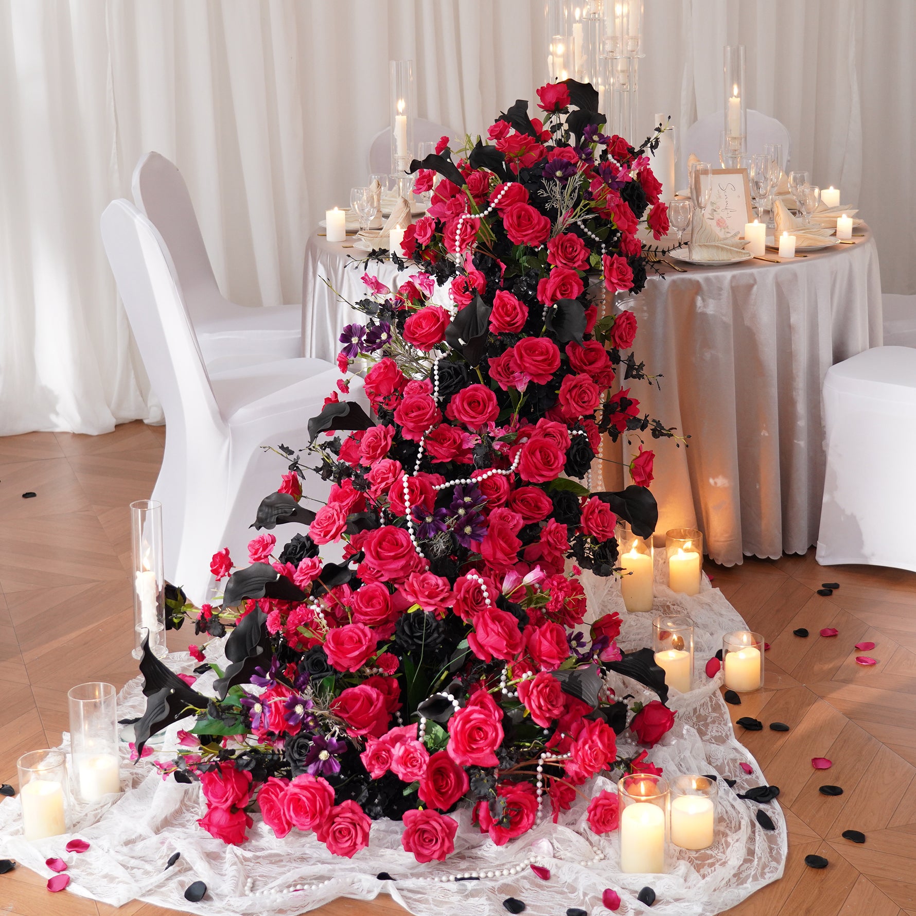 red-black-silk-rose-flower-runner-wedding-decor