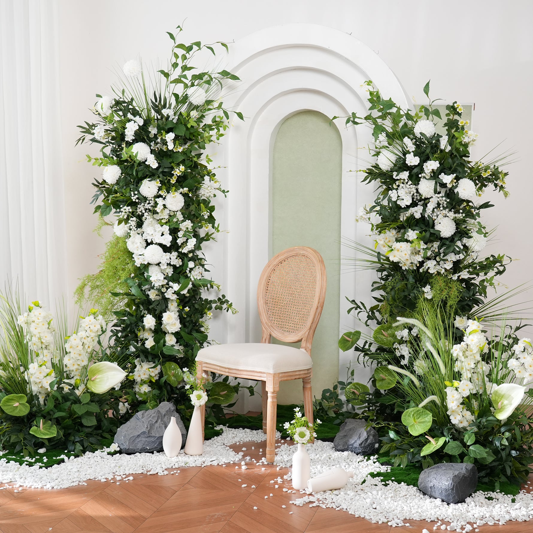 Rustic Green & White Faux Flower Arch Set