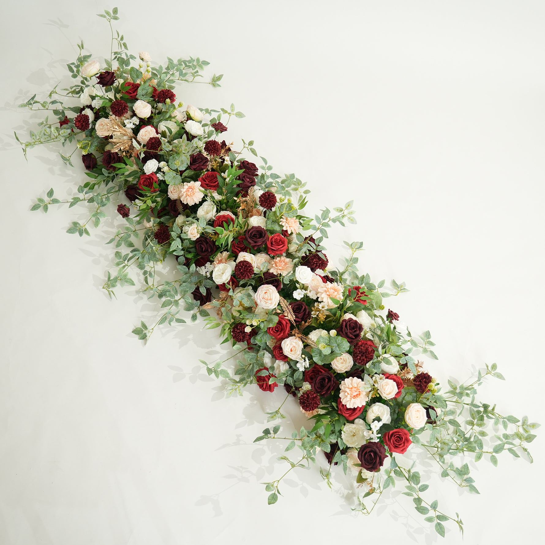 A9060 Artificial Red White Greenery Flower Row Arrangement Wedding