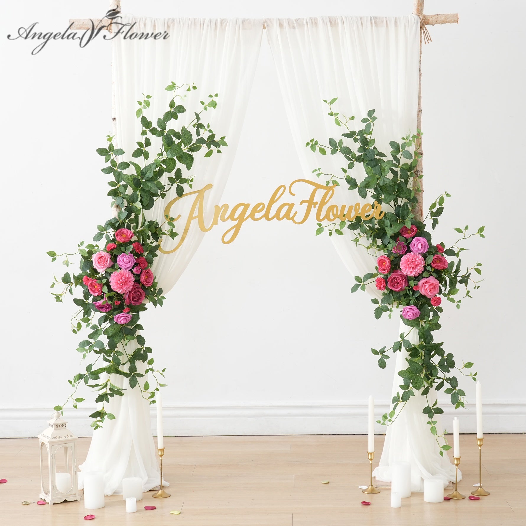 hot‑pink‑wedding‑floral‑swag‑curtain‑flower
