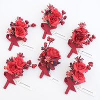 A9005 6pcs/set Red Berry Artificial Boutonniere for Men Wedding Party Props