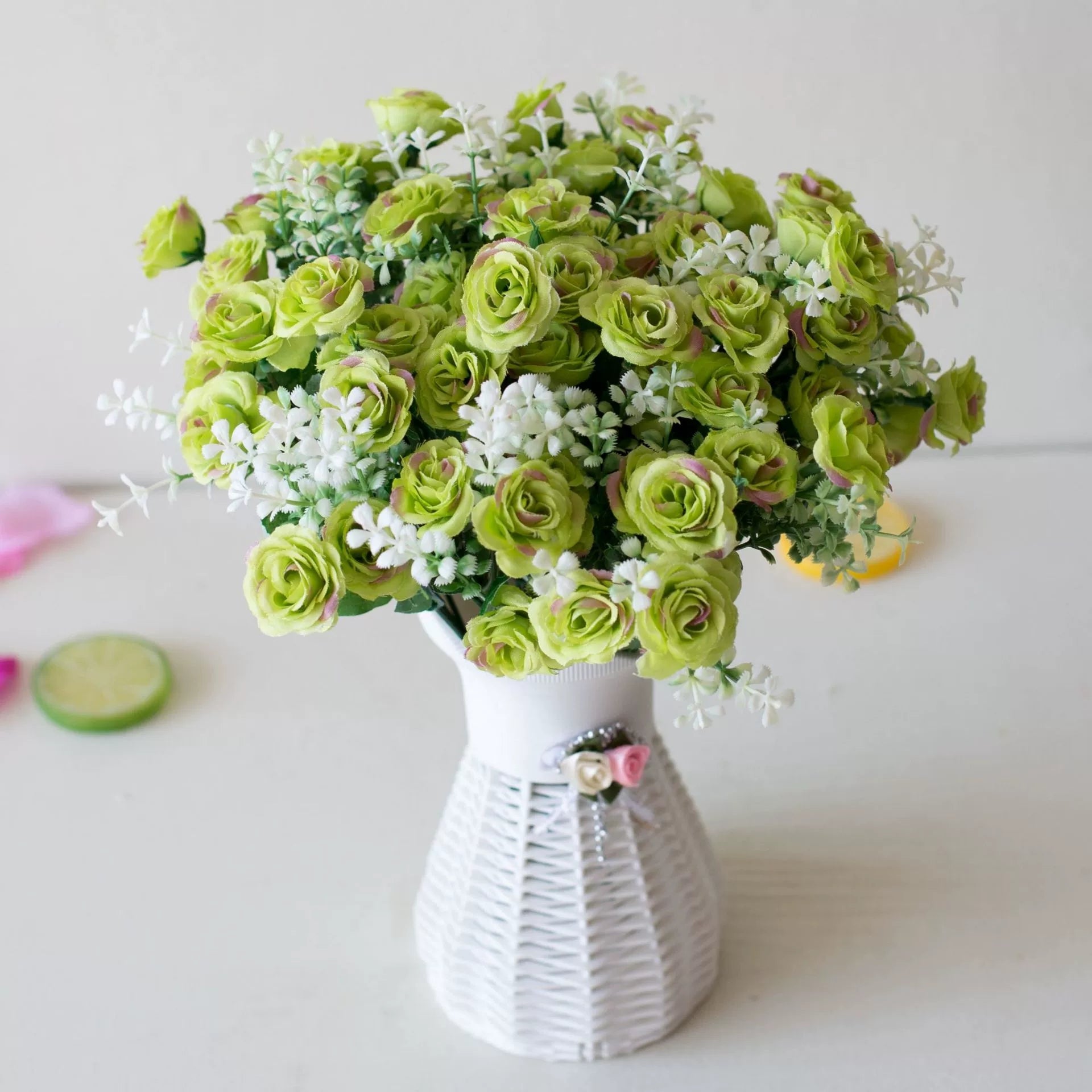 15 Heads Artificial Rose Branch With Foliage
