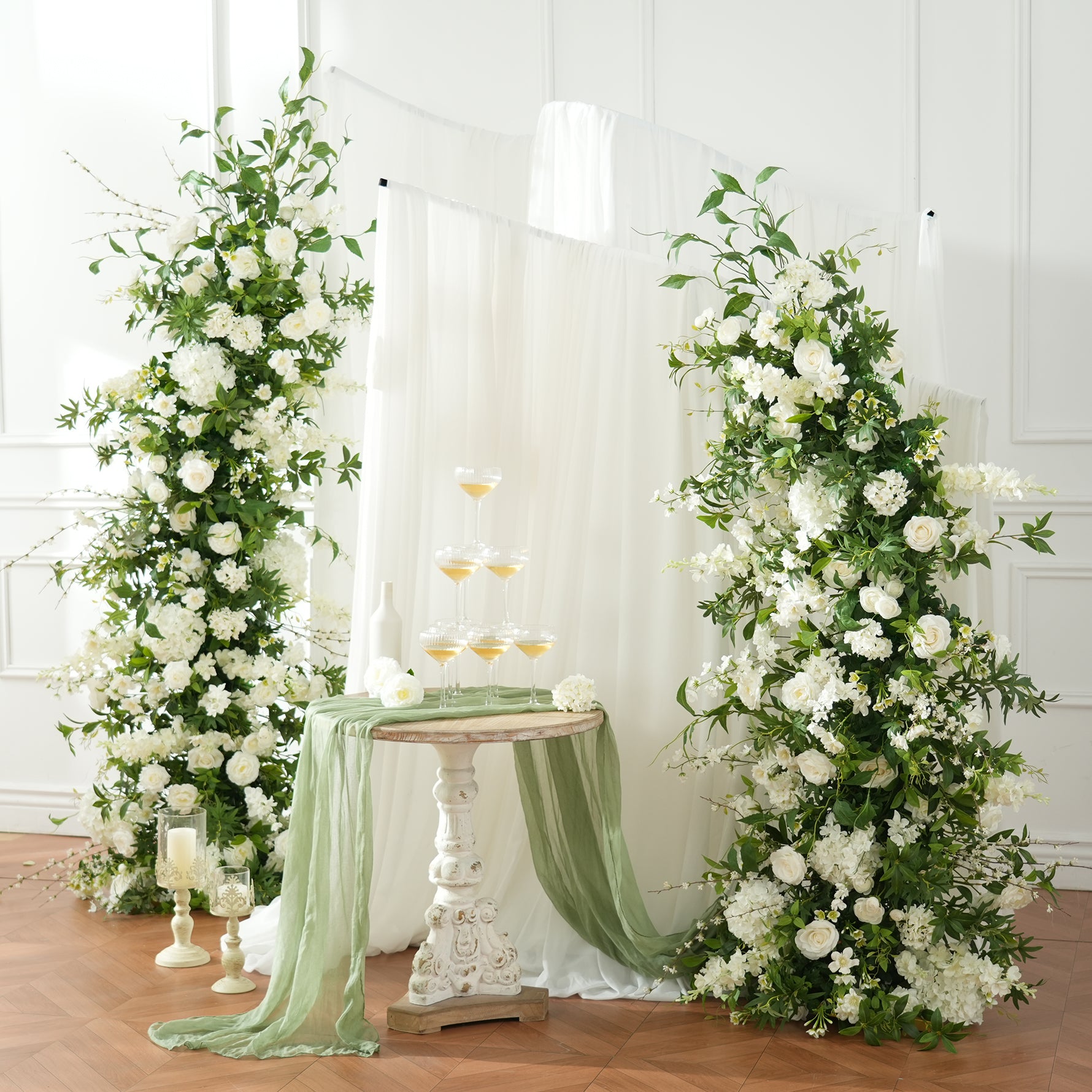 A9154 Mori Hydrangea Flower Arrangement Horn Arch Wedding Backdrop