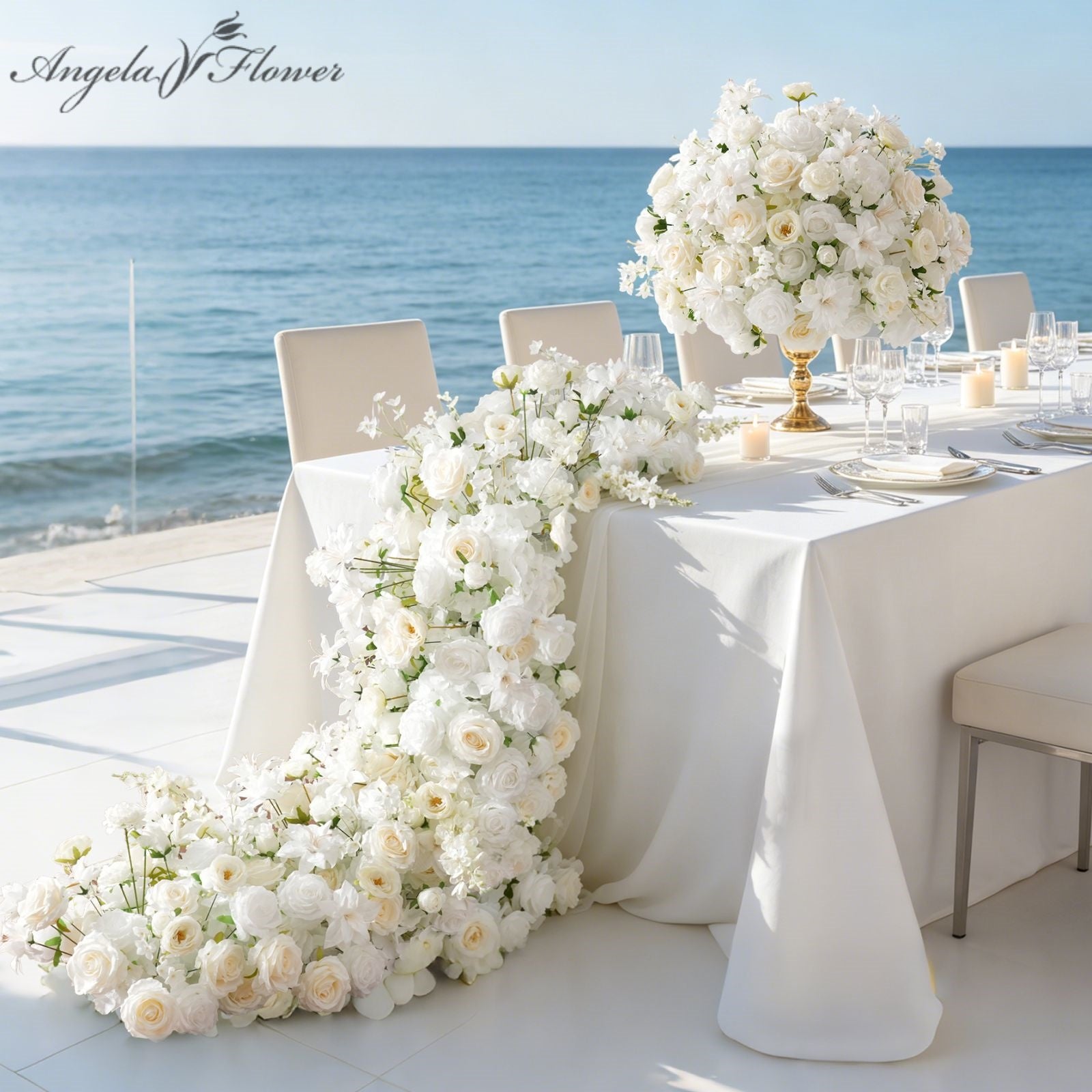 white-cascading-flower-table-centerpiece