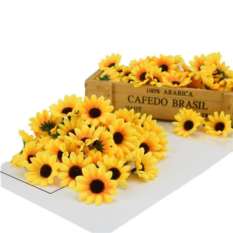 Faux Mini Sunflower Chrysanthemum with Bright Yellow Petals for Decoration