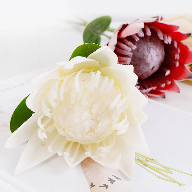multi‑color‑fake‑protea‑flower‑branch‑with‑leaves
