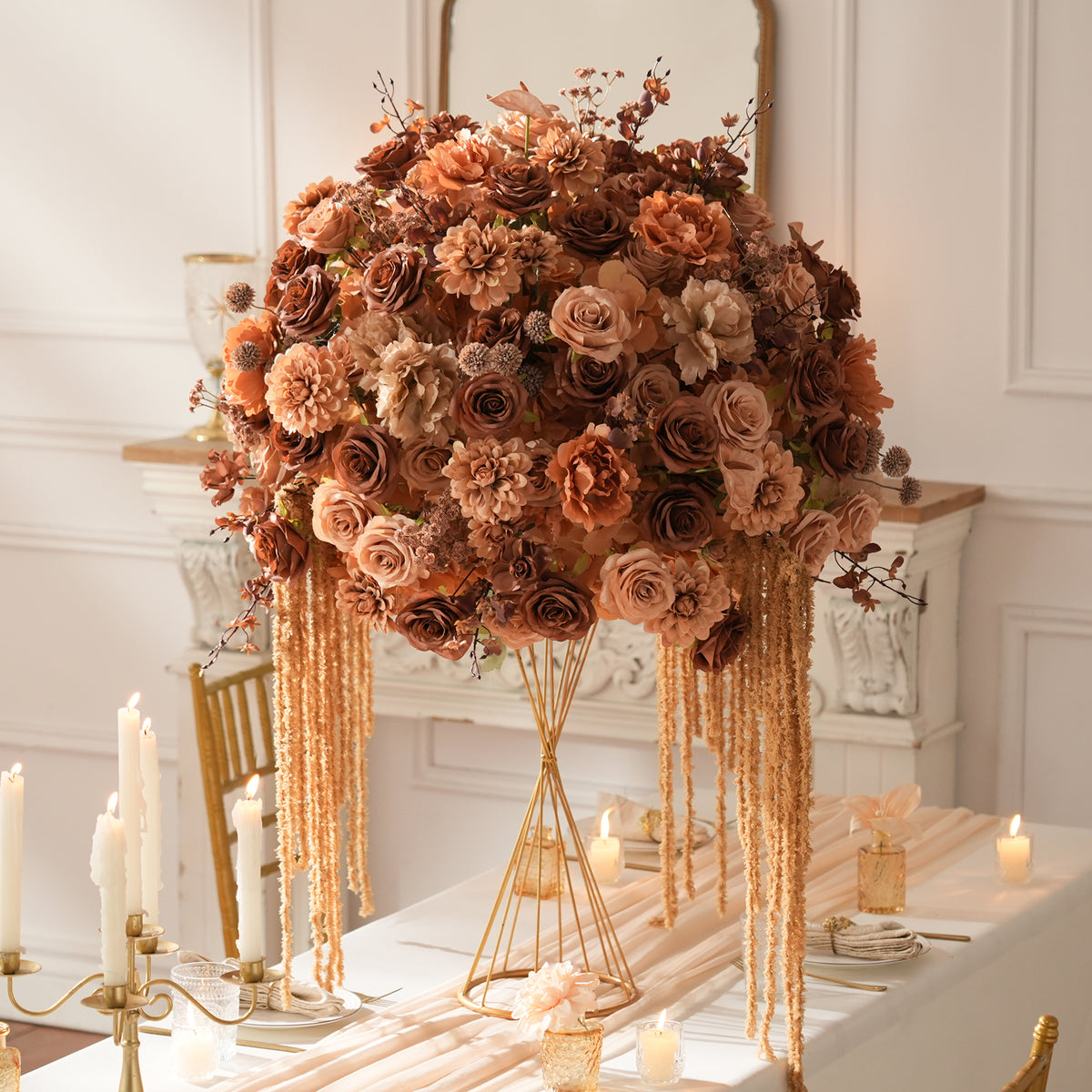 fall wedding reception flower ball decor