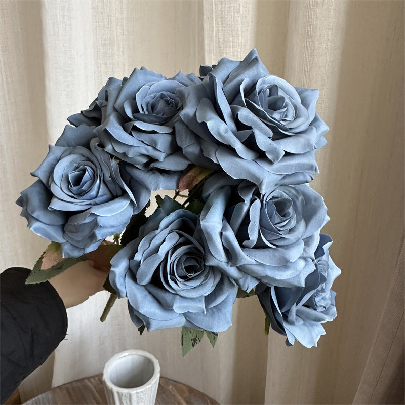 lilac-purple-fake-silk-rose-bouquet-aesthetic-tabletop-floral-display
