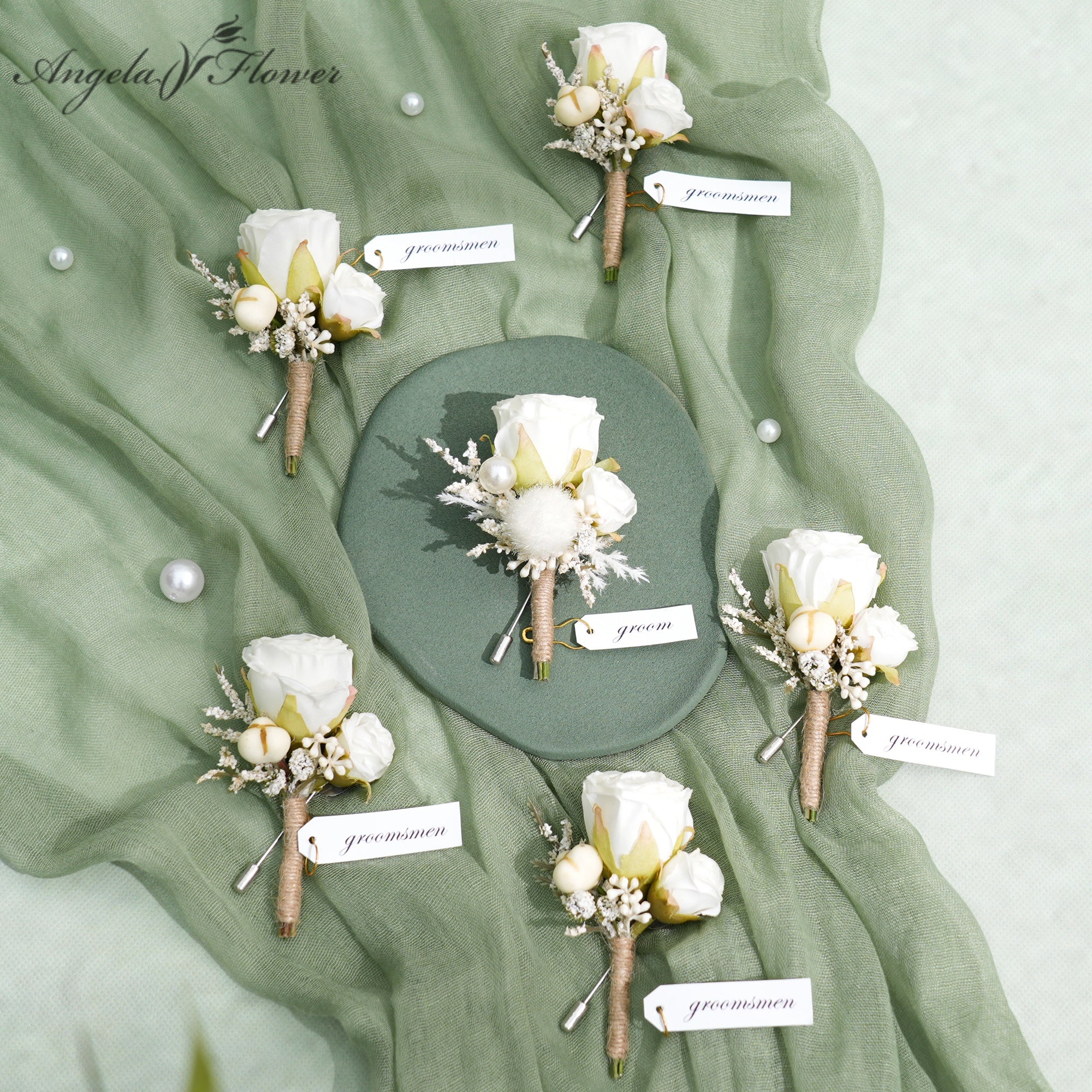 6pcs/set Rose Natrual Dried Corsage Boutonniere Wedding Ceremony