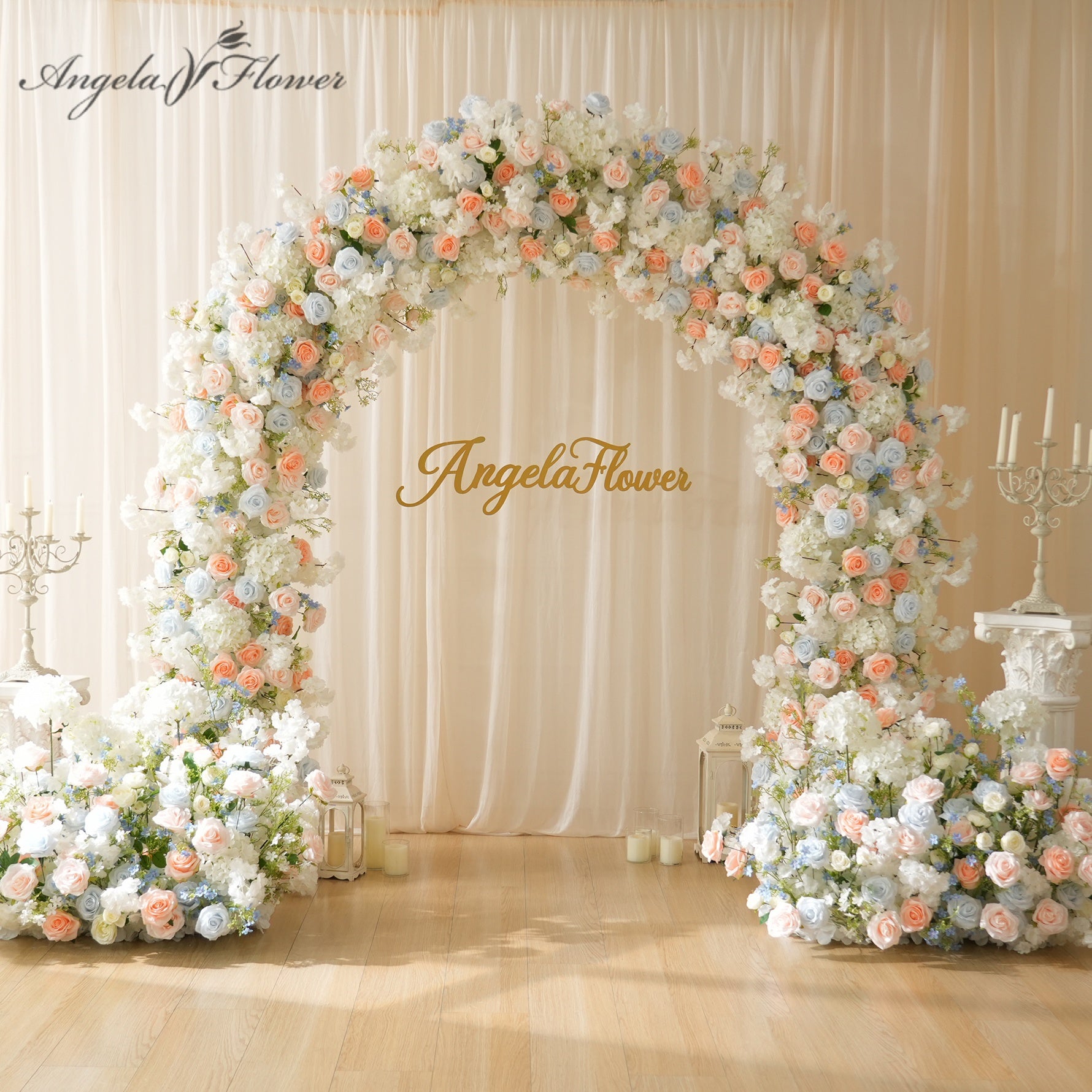 A9052 Blue Pink Cherry Bloosom Rose Wedding Arch Decor Floral