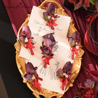 A9058 6pcs/set Burgundy Artificial Corsage Boutonniere For Men Wedding Accessories