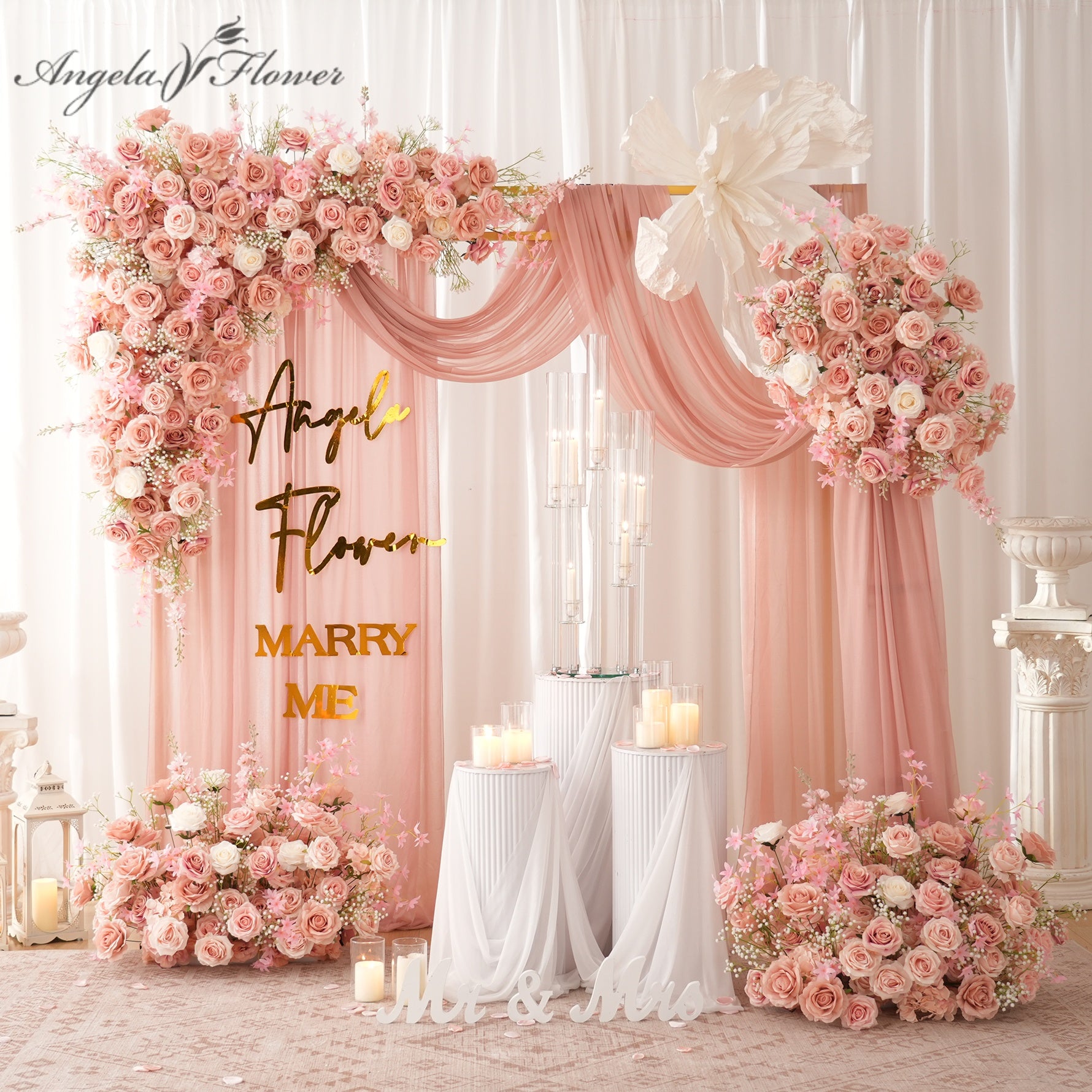A9081 Artificial Pink Rose Babys Breath Hang Flower Window Display