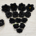 Black artificial silk rose flower head for gothic decor