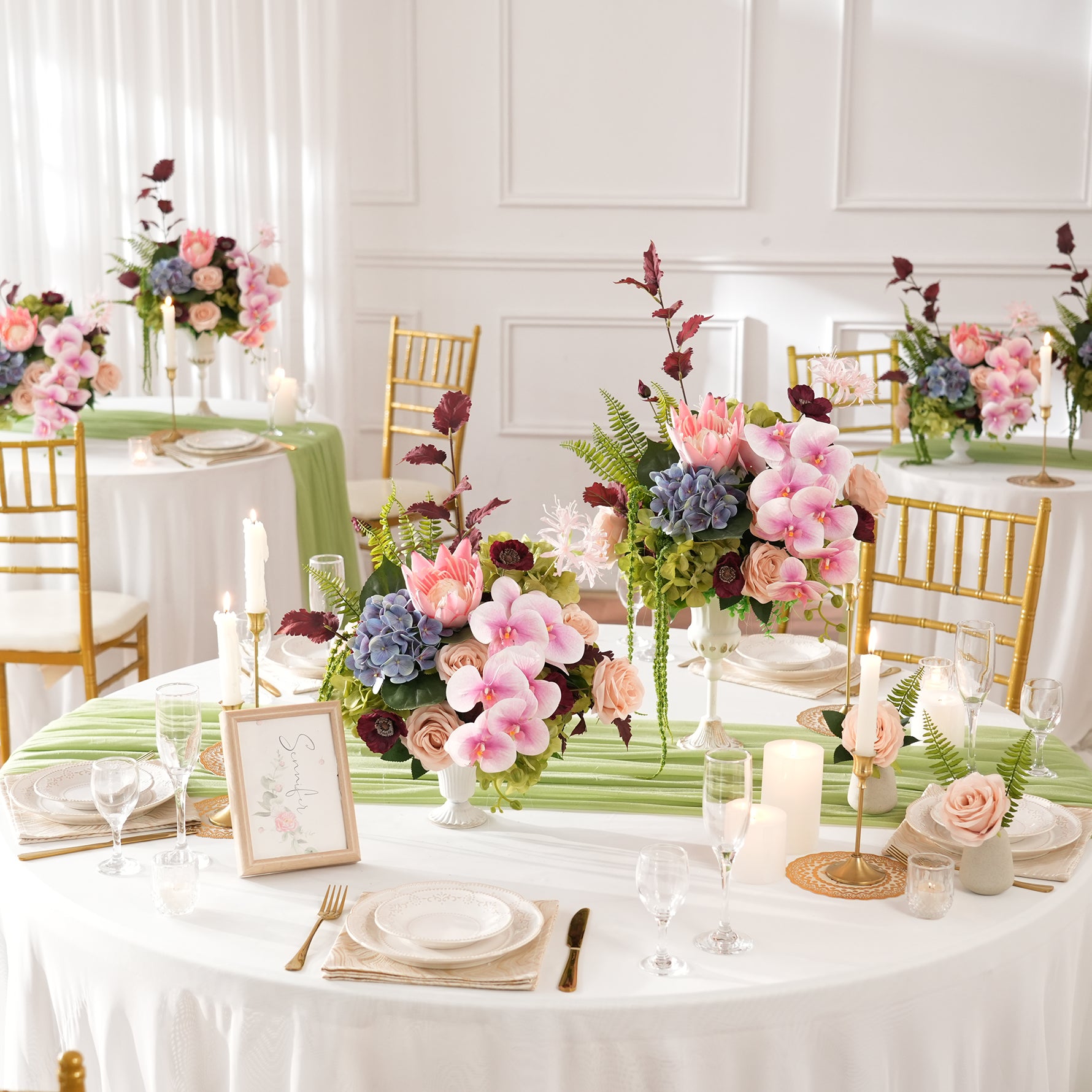 Luxury pink protea silk flower bouquet for reception table