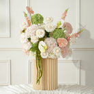 Blush and green hydrangea artificial wedding table flower arrangement