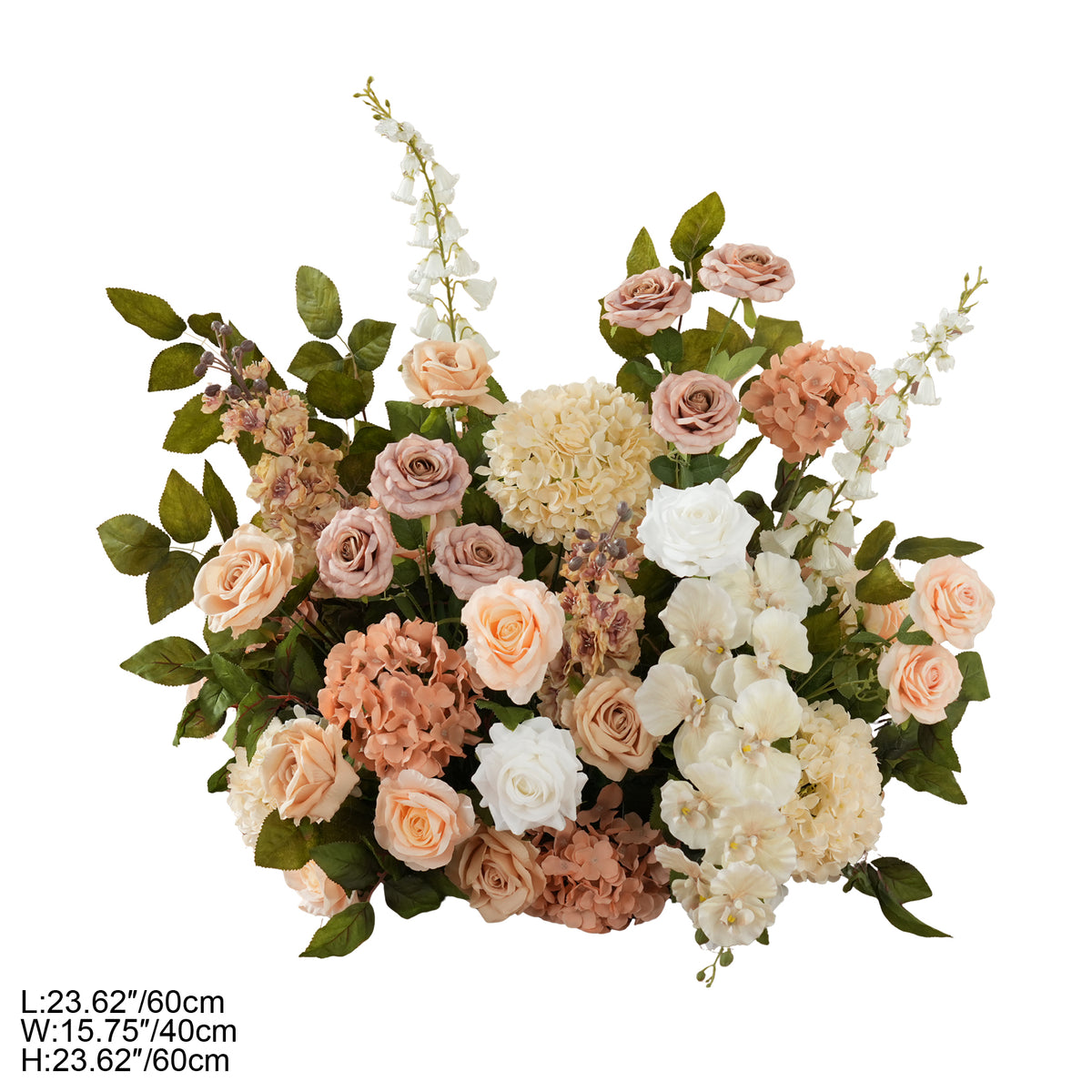 dusty peach faux aisle floor flower styling for event venue