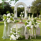 fresh white green wedding flower row for backdrop