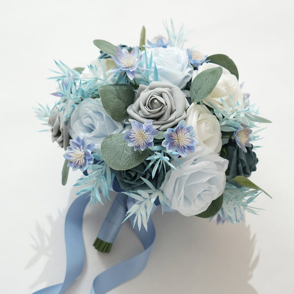 A9006 Artificial Blue Rose Eucalyptus Bridal Bouquet Wedding Photoshoot Supplies