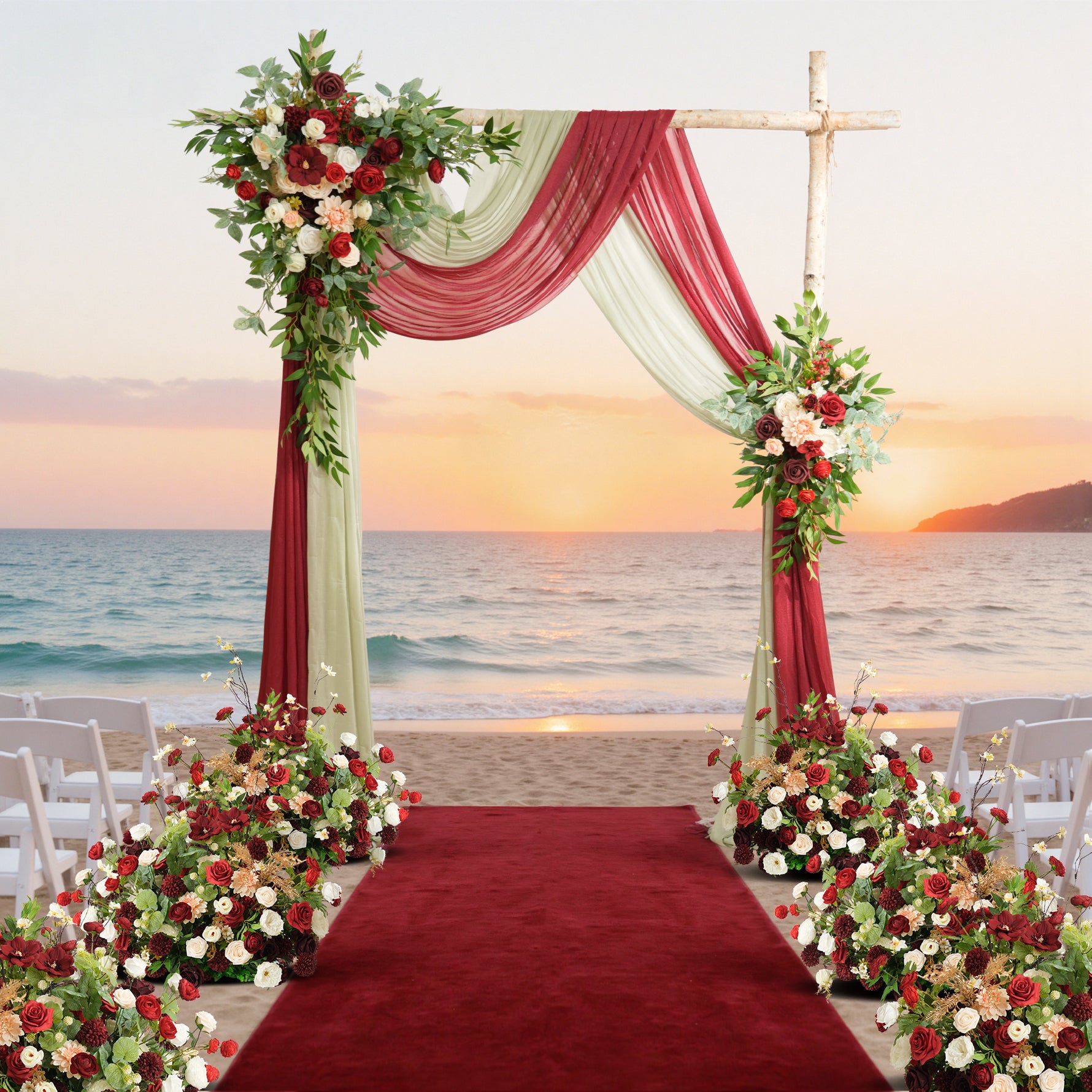 エンジェル　花台 A9060 Artificial White Red Greenery Floor Flower Wedding Aisle