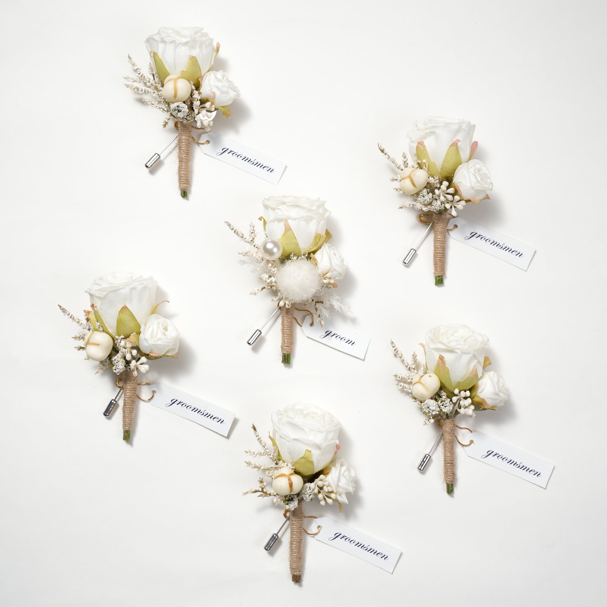 6pcs/set Rose Natrual Dried Corsage Boutonniere Wedding Ceremony