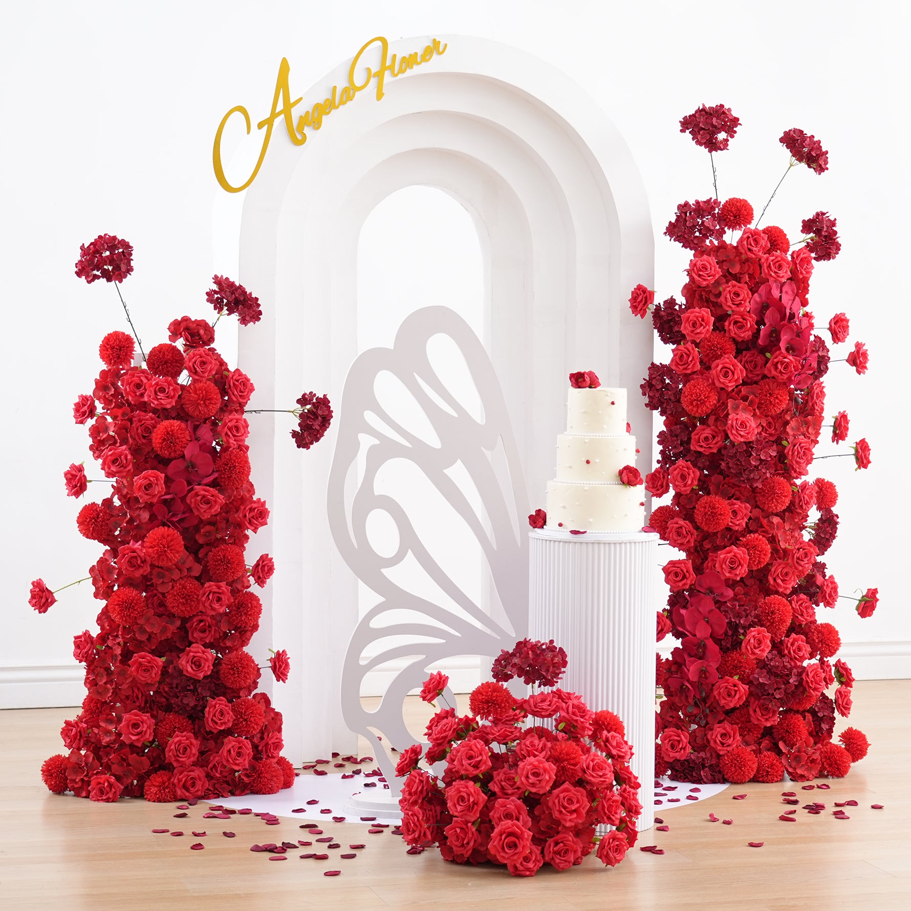 A8887 Red Rose Orchid Hydrangea Flower Arrangement KT Board Decor