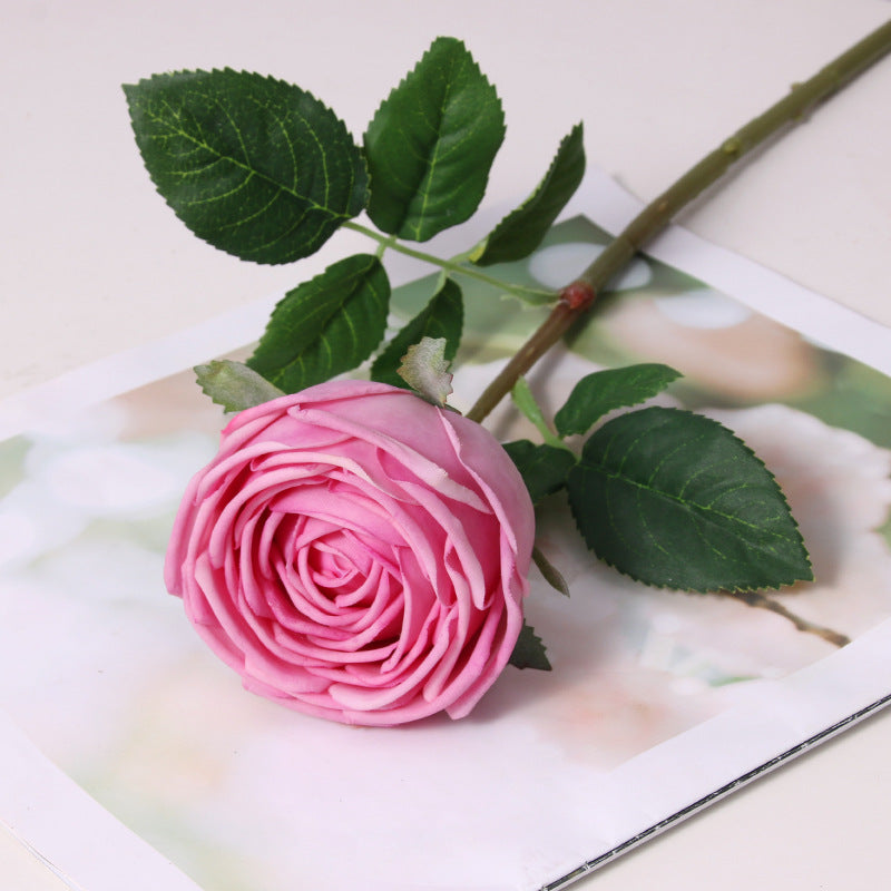 faux_rose_flat_lay_wood_paper