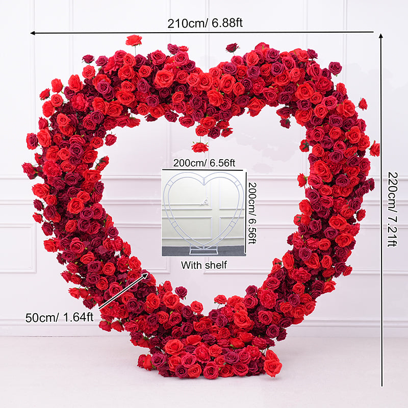 Romantic red heart flower arch wedding decor