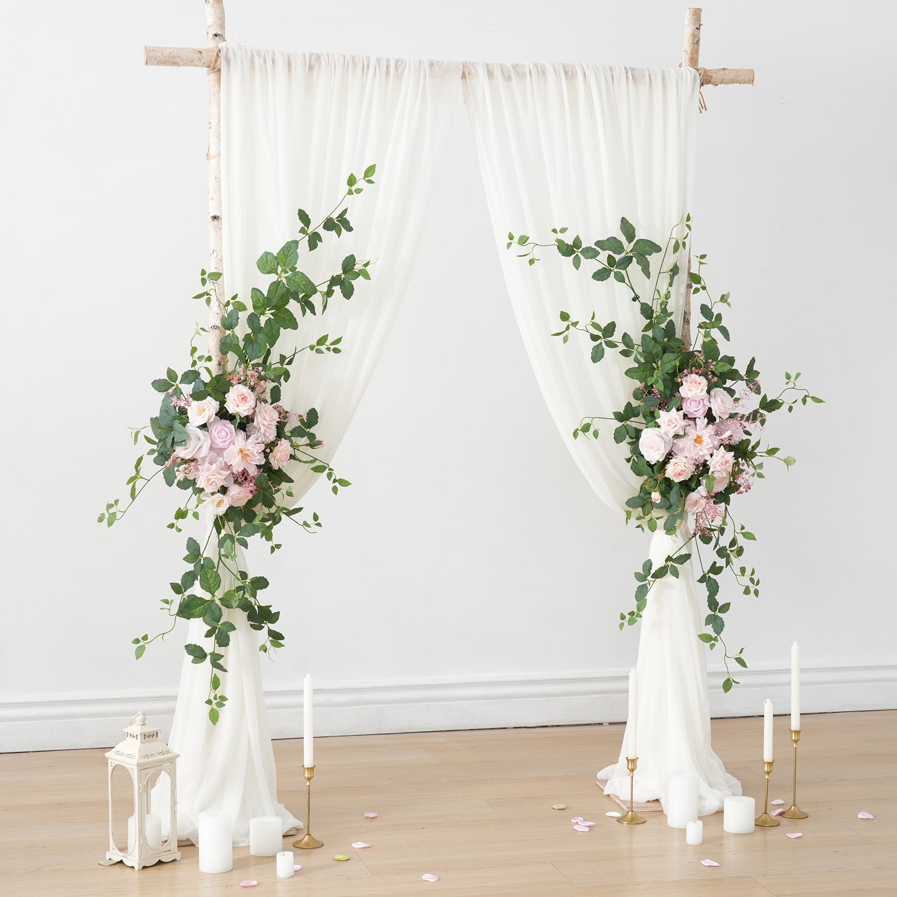 Blush silk flower swag bridal backdrop
