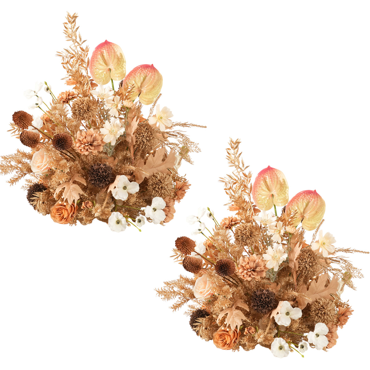 Terracotta gold artificial flower table centerpiece for rustic event