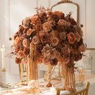 coffee brown faux flower runner for wedding table