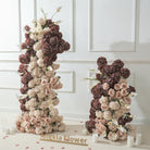 Boho fall wedding flower pillars with hydrangea, dusty pink roses and white calla lilies