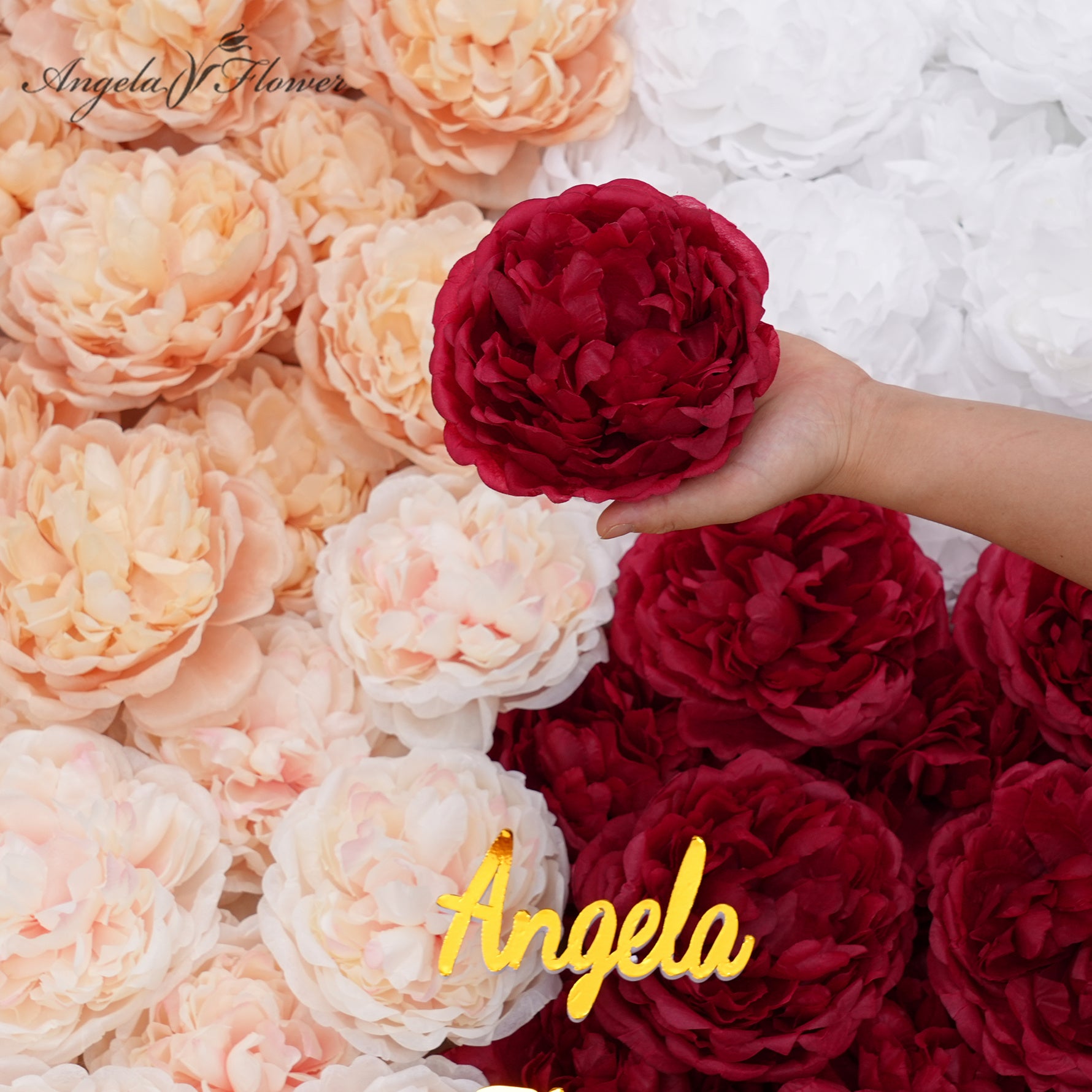 burgundy‑faux‑peony‑head‑silk‑bloom