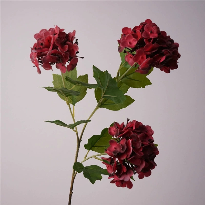 Deep red silk hydrangea stem for event floral design