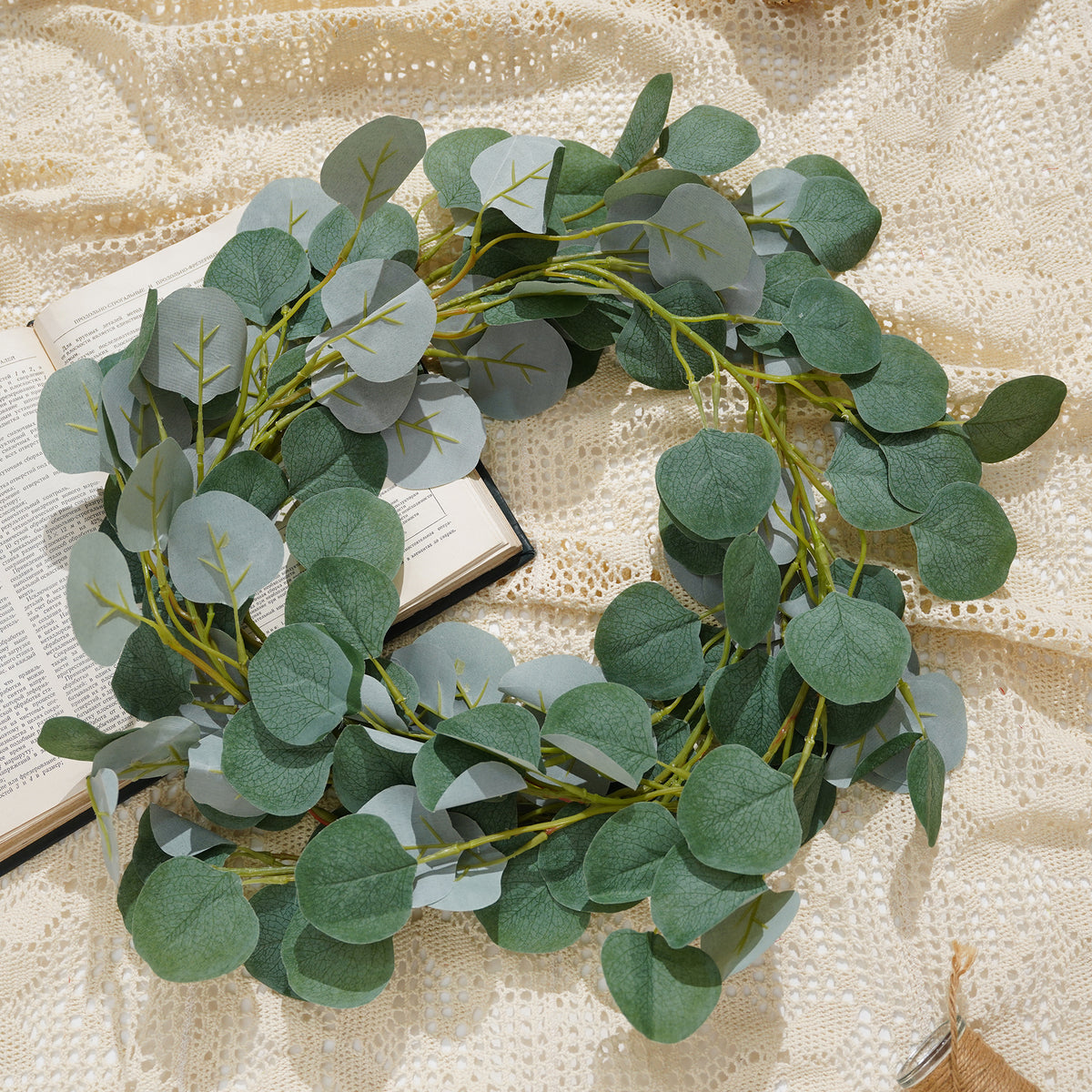 Vintage faux eucalyptus leaf vine home wall hanging