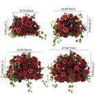 Moody lush burgundy artificial rose floral arrangement, elegant fall wedding reception tall vase table decor