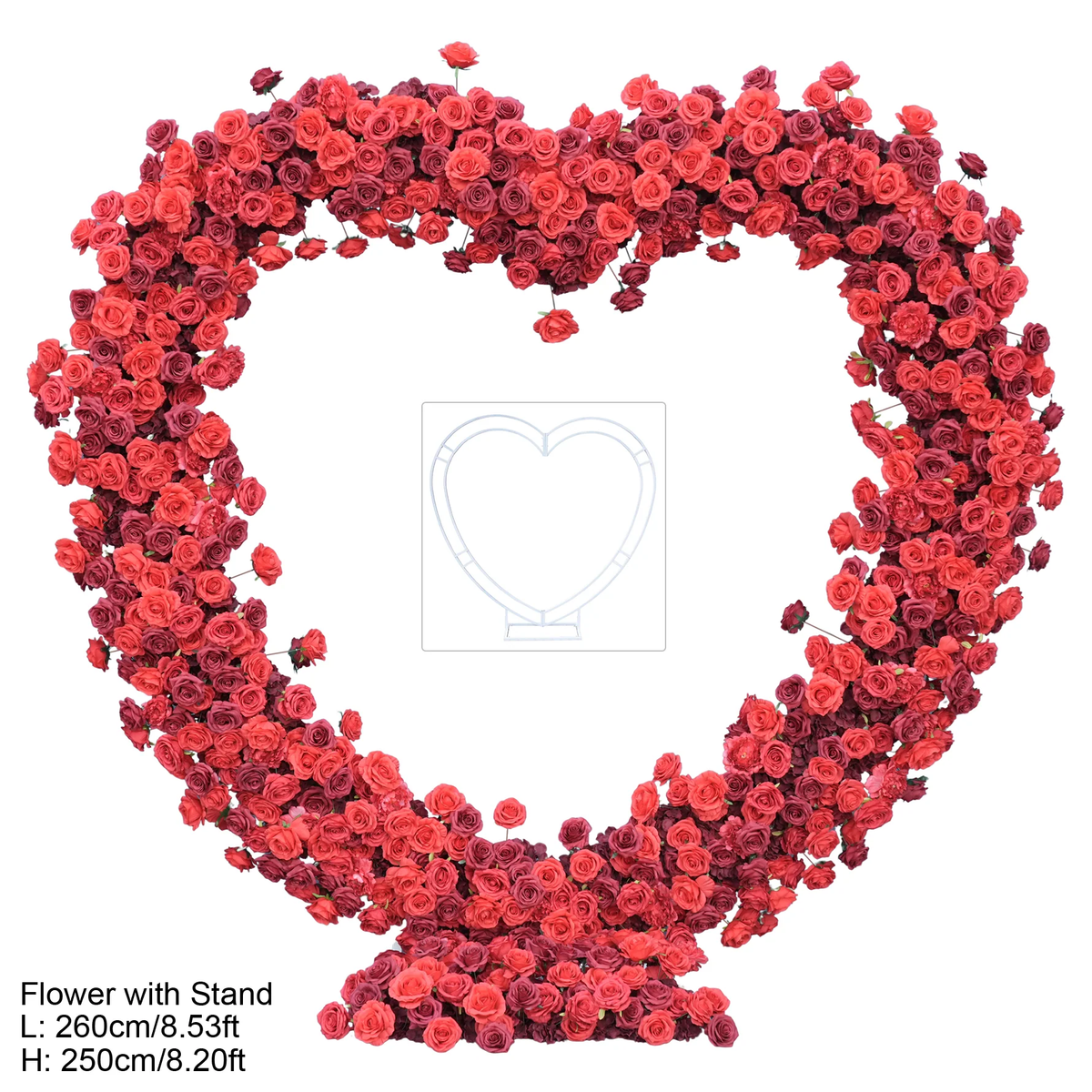 Dark red heart shaped floral backdrop for proposal