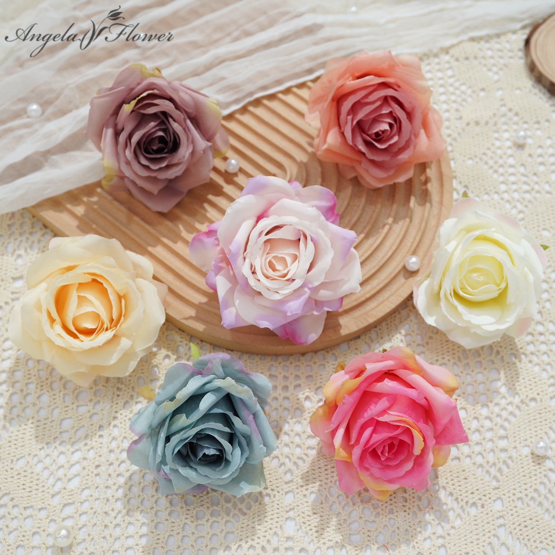 Coral artificial rose flower head