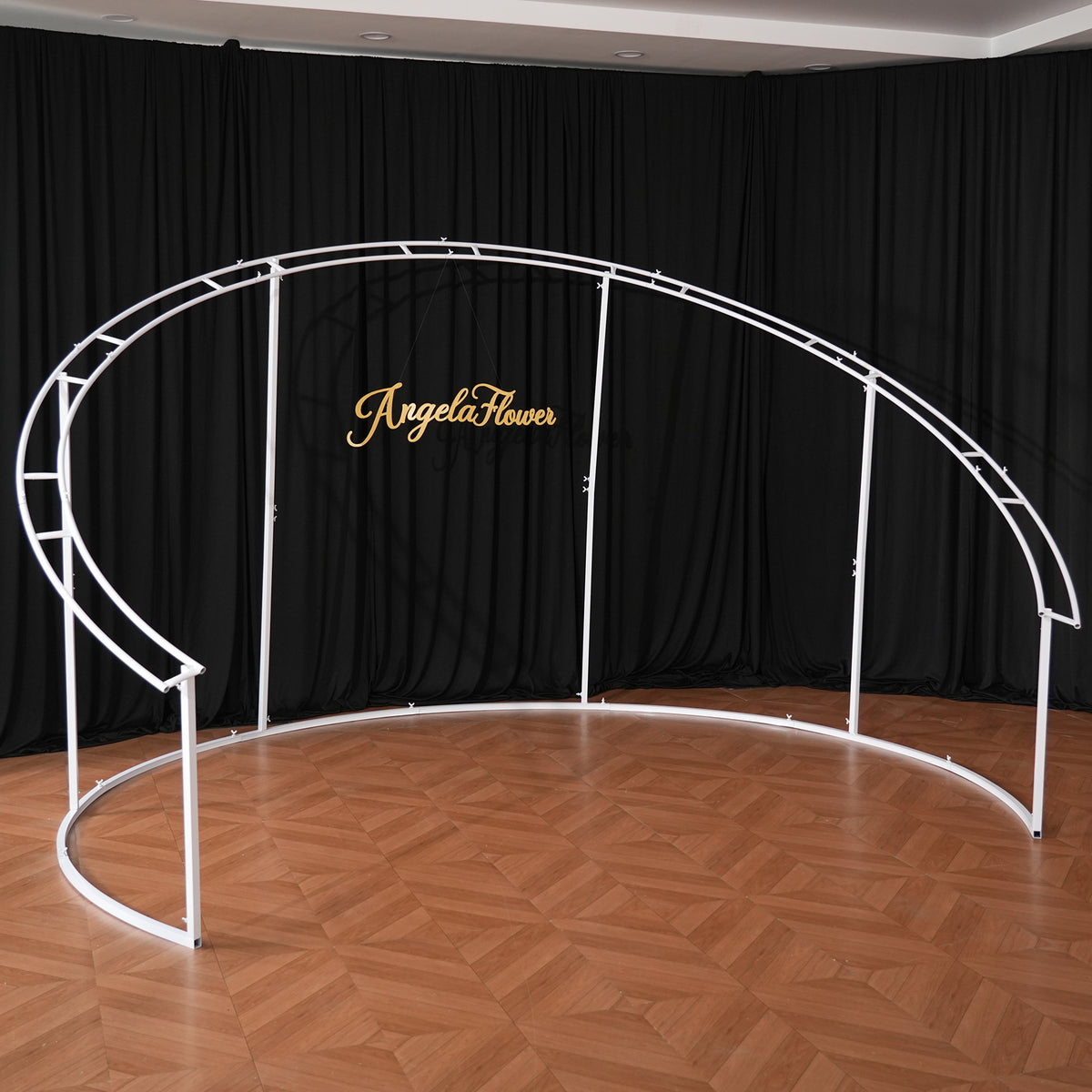 White metal frame base for wedding backdrop floral styling