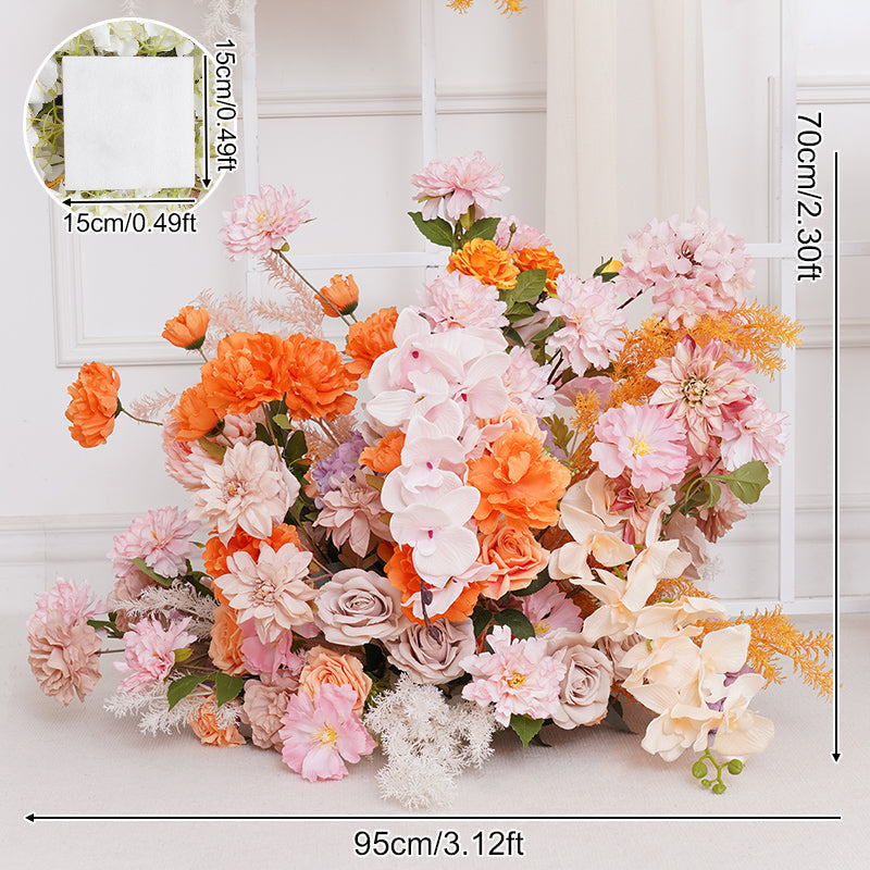 A8736 Fresh Orange White Pink Rose Peony Mist Grass Flower