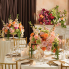Textured mixed artificial flower bouquet closeup