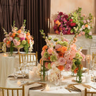 Textured mixed artificial flower bouquet closeup