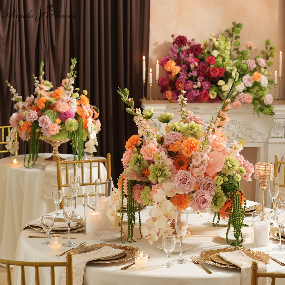 Textured mixed artificial flower bouquet closeup