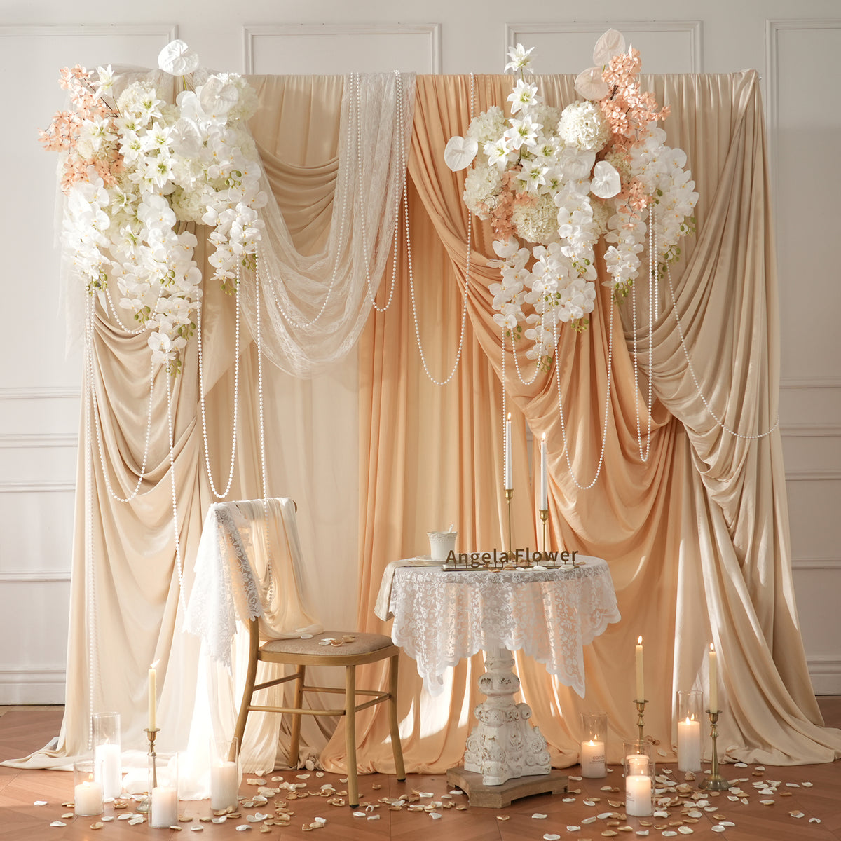 Wedding drape matching hang floral decor