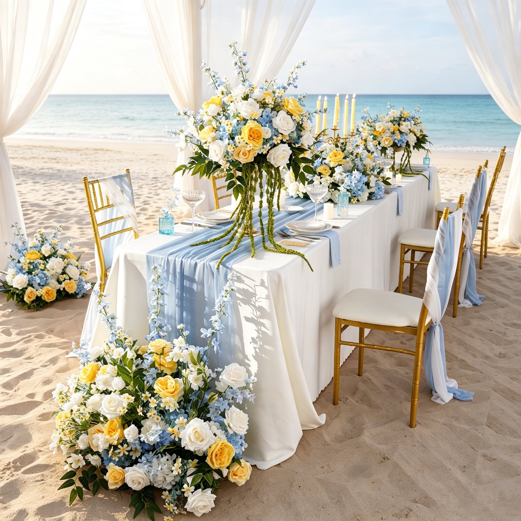 Blue and White Floral Wedding Decor