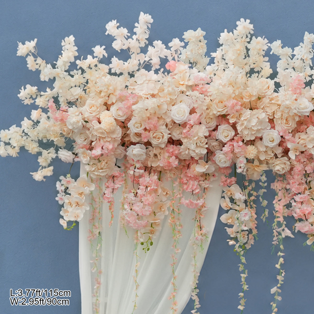 Champagne blossom arch set with matching table flowers