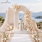 Wedding reception photo backdrop champagne floral decoration