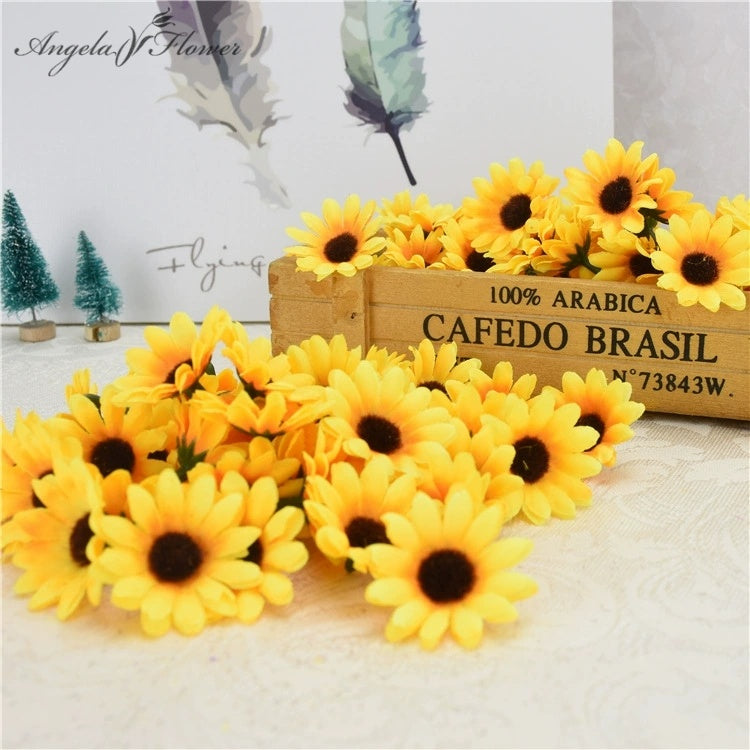 Artificial Yellow Mini Sunflower Chrysanthemum Flower Heads for DIY Floral Arrangements